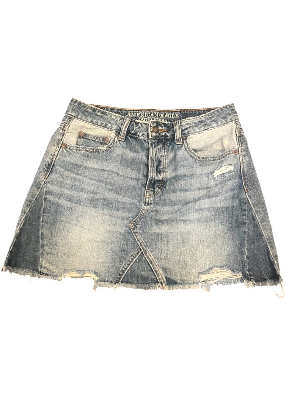 American Eagle Outfitters Light Blue Distressed Denim Mini Skirt Junior’s (4)